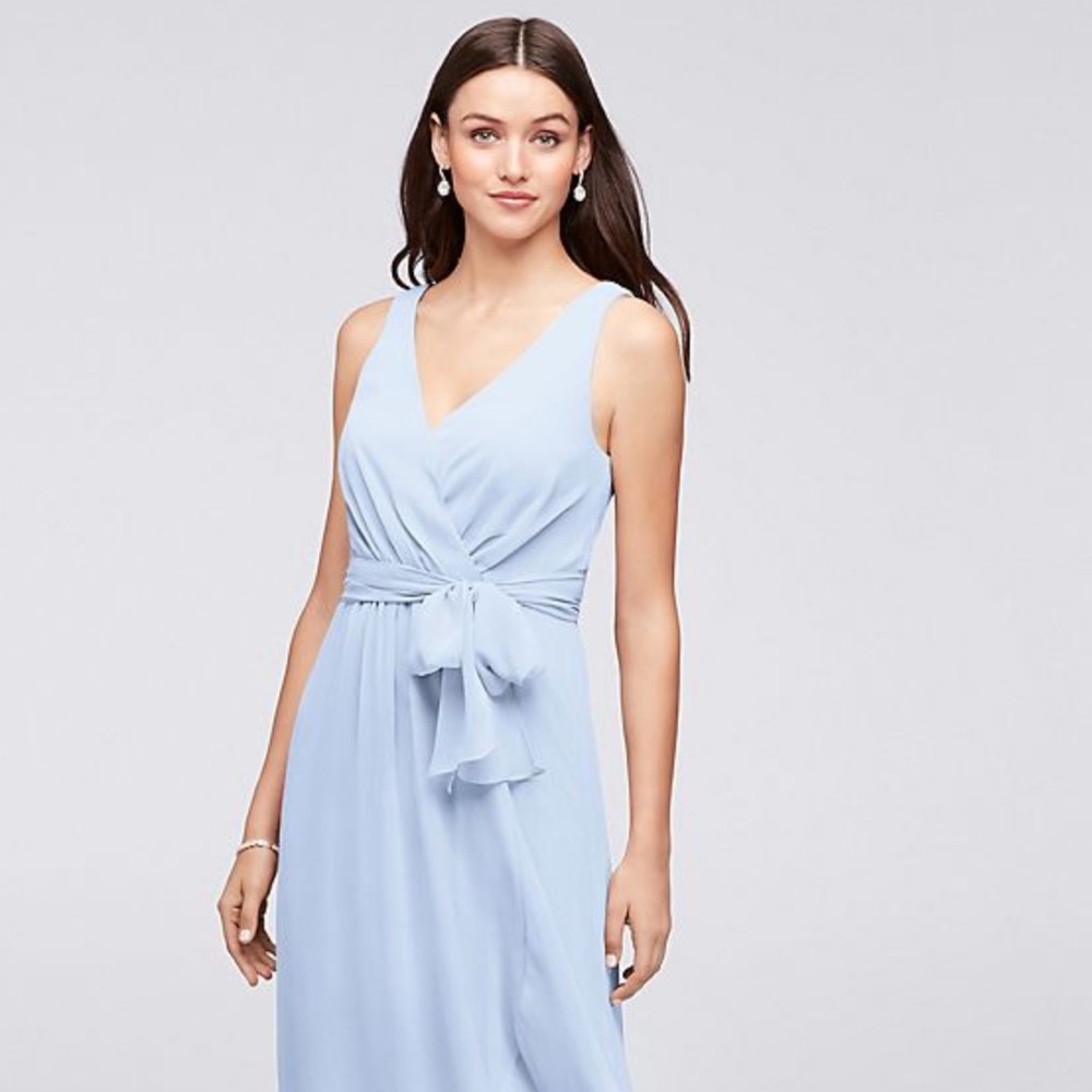 Ruffle trim chiffon faux wrap bridesmaids dress